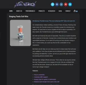 Singing Tesla Coil Kit showcasing advanced DIY technology for creating musical effects, featured on ArcAttack's digital marketing portfolio page.