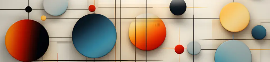 Abstract design featuring colorful circles and geometric lines, symbolizing operational excellence and integration in business, relevant to AVLC's focus on Zoho One software solutions.