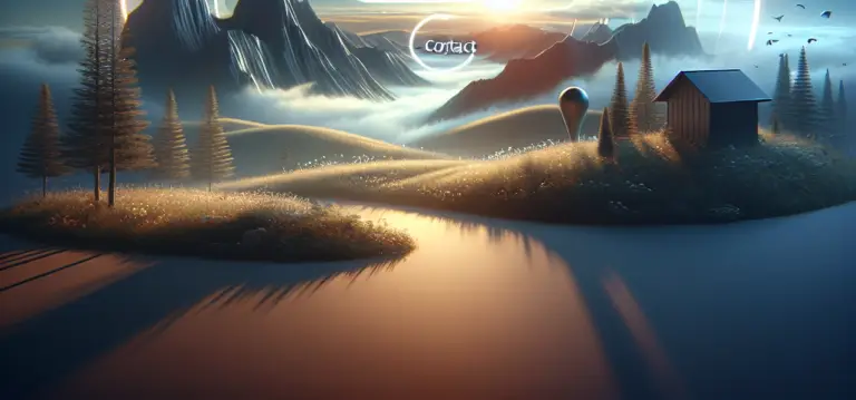 Scenic landscape featuring mountains, a small cabin, a hot air balloon, and a winding river, symbolizing holistic marketing and user experience in business transformation.