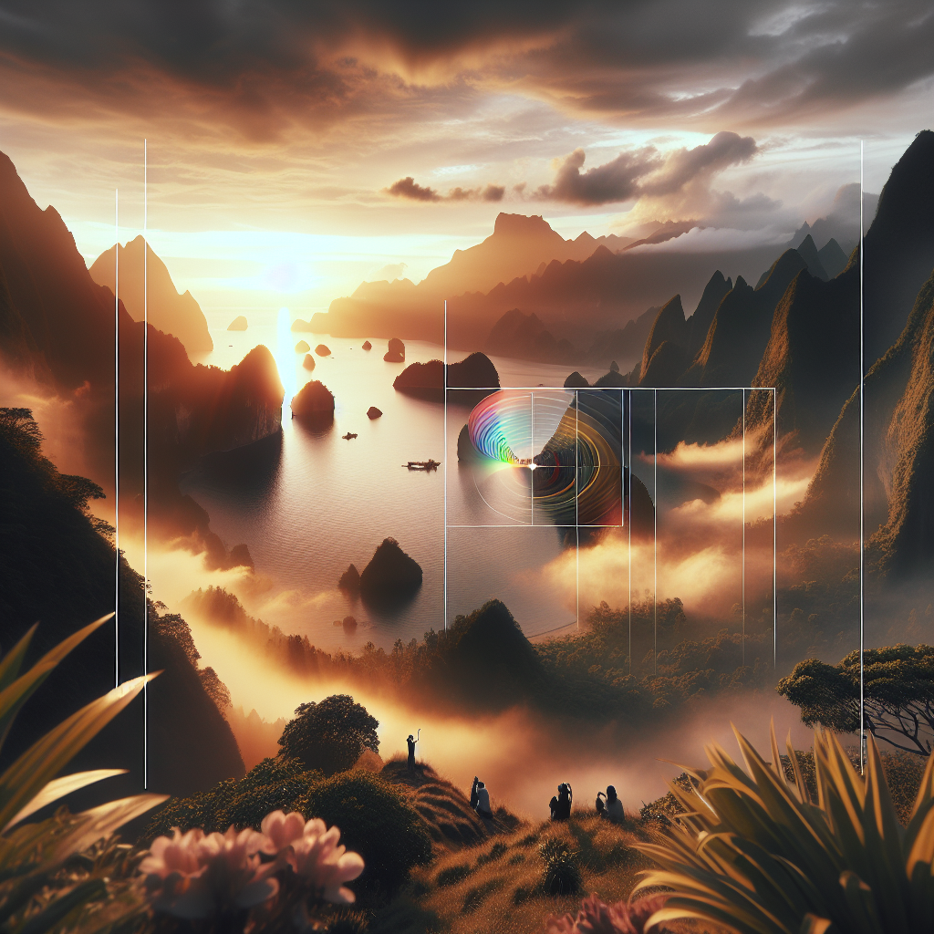 Scenic landscape of mountains and a lake at sunset, with a group of people observing the view, symbolizing the importance of content marketing in engaging audiences and driving growth.