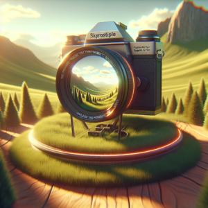 Camera with a scenic view through the lens, symbolizing the clarity and focus needed for effective SEO strategies to enhance organic traffic.
