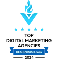 DesignRush logo featuring a blue flame and arrow, representing recognition of Absolute Velocity Labs as a top Arizona digital marketing agency.