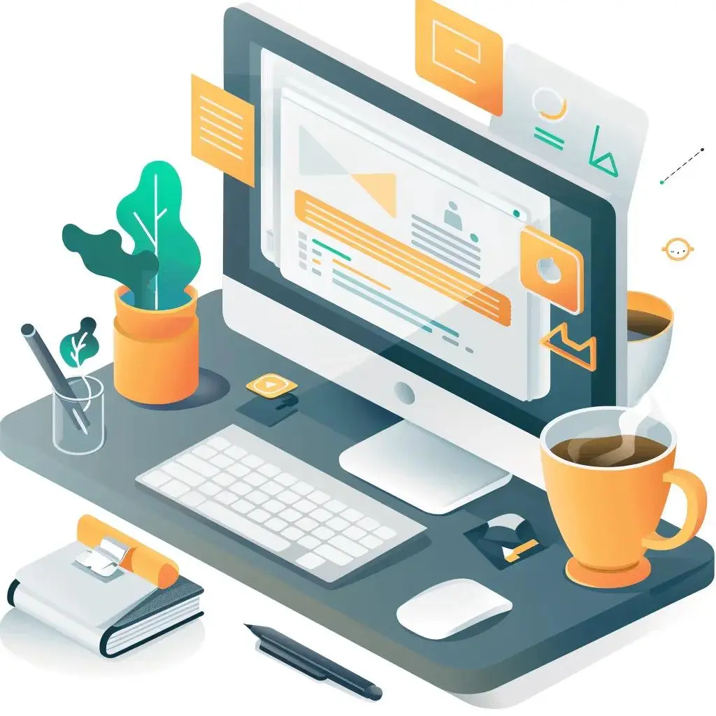 Digital workspace with AI content optimization software enhancing WordPress SEO